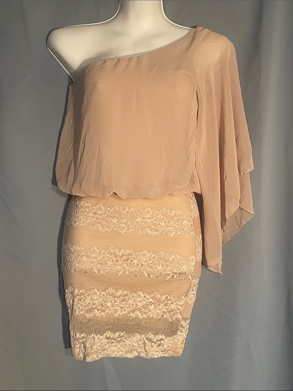 Symphony One-Shoulder Blush Peach Lace-Trim Dress